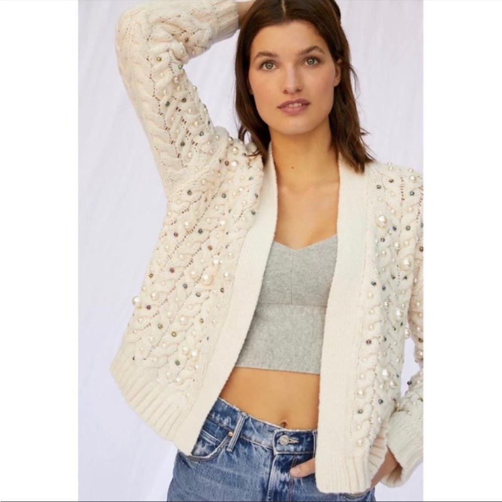 Anthropologie bejeweled knit open cardigan One Size